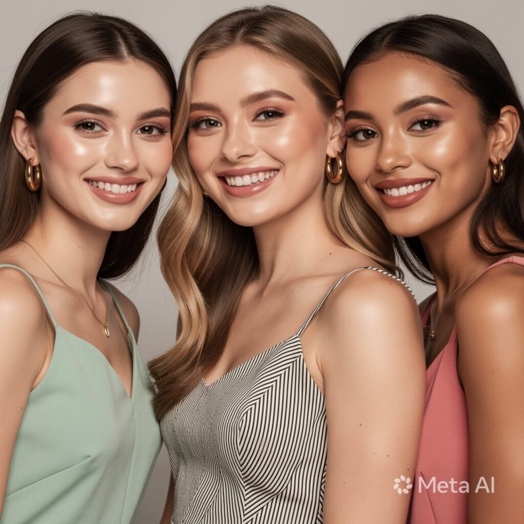 three young women looking happy and radiant profes